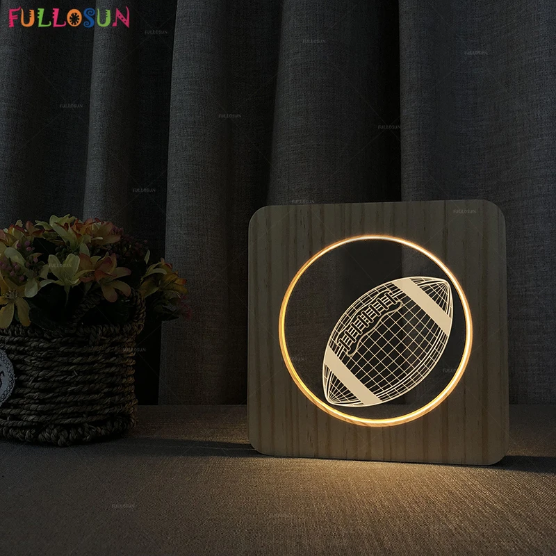FULLOSUN 3D LED Lamp Warm White Color Touch Light Basketball Soccer Model Wood Table for Kids Bedside Decor NightLight | Освещение