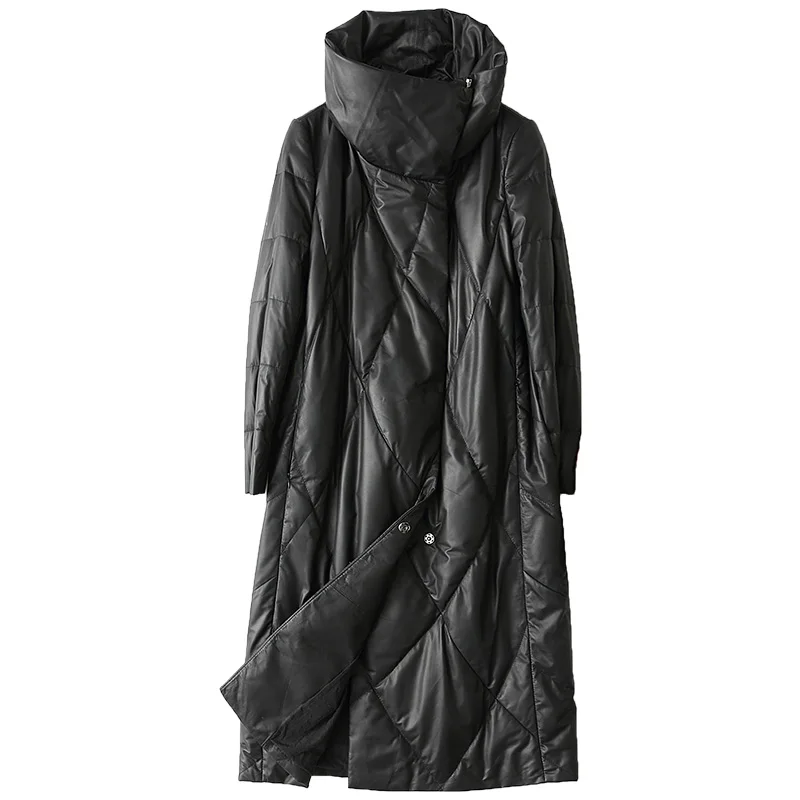 AYUNSUE Genuine Leather Jacket Women's Winter Down Jacket Real Sheepskin Coat for Women Natural Leather Coats 28209 WYQ2045 - Цвет: Черный