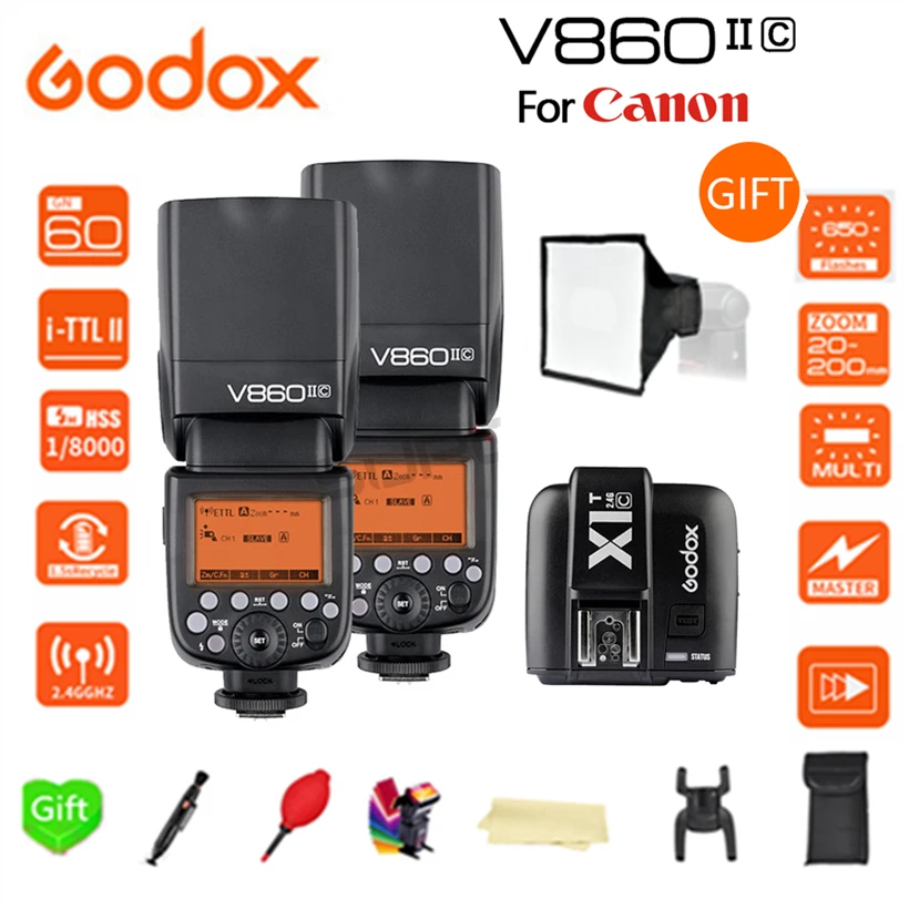 Godox Ving V860II C 2 4G беспроводной GN60 E TTL HSS литий батарея камера Speedlite вспышка для Canon 1100D