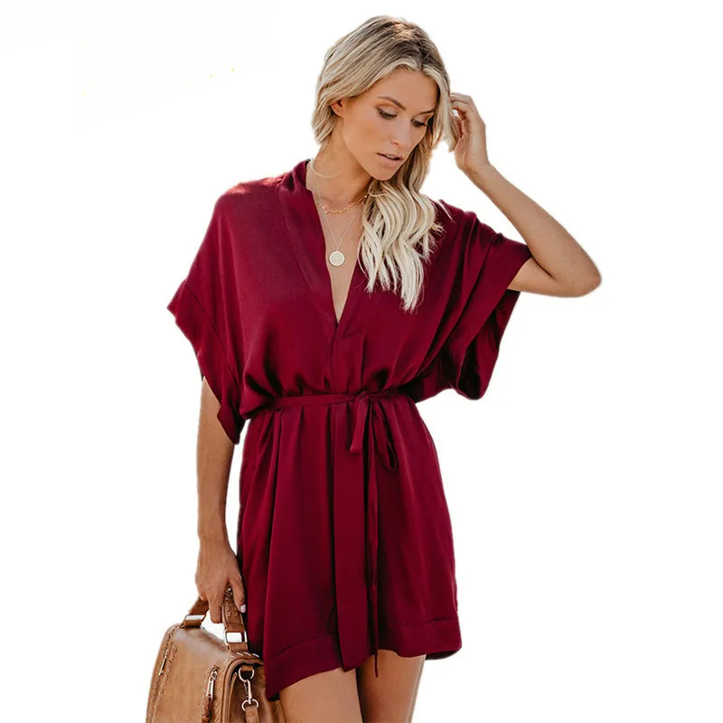 Повседневное мини платье рубашка сексуальное с глубоким v образным вырезом и