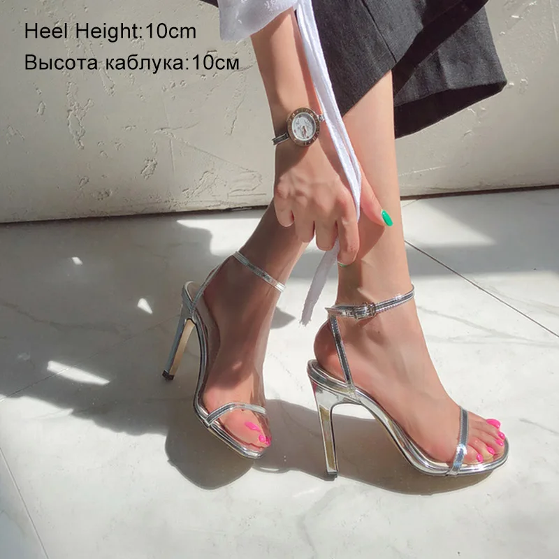 Sliver Shoes 10cm Пикантные женские босоножки Обувь для вечеринок летние туфли на высоком каблуке с ремешком на щиколотке, с открытым носком, на нескользящей подошве свадебные туфли Новое поступление, большие размеры - Цвет: Sliver Shoes 10cm