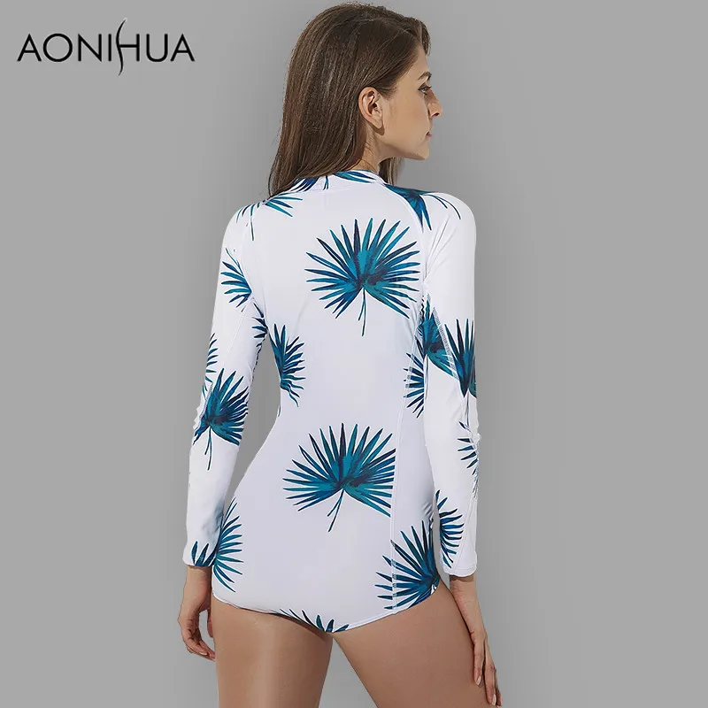 Aonihua 2018 Спорт Одна деталь серфинг купальники Для женщин передняя молния