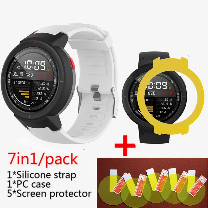 White 4 3в1 силиконовый ремешок для смарт-часов Huami Amazfit+ чехол с рамкой+ Защитная пленка для экрана amazfit Verge - Цвет: White 4
