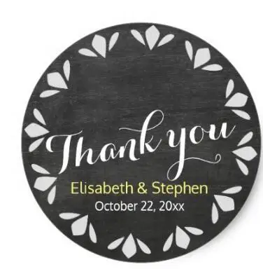 

1.5inch Black & White Chalkboard Floral Wedding Thank You Classic Round Sticker