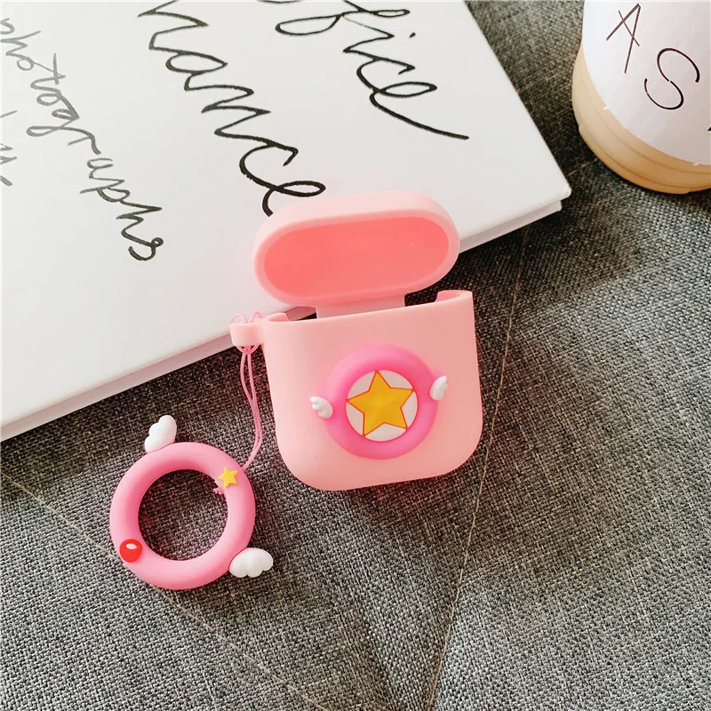 Чехол для AirPods Sakura, Розовая звезда, Крыло ангела, чехол для наушников для Apple Airpods 2, Защитная крышка с кольцом на палец, ремешок для девочек