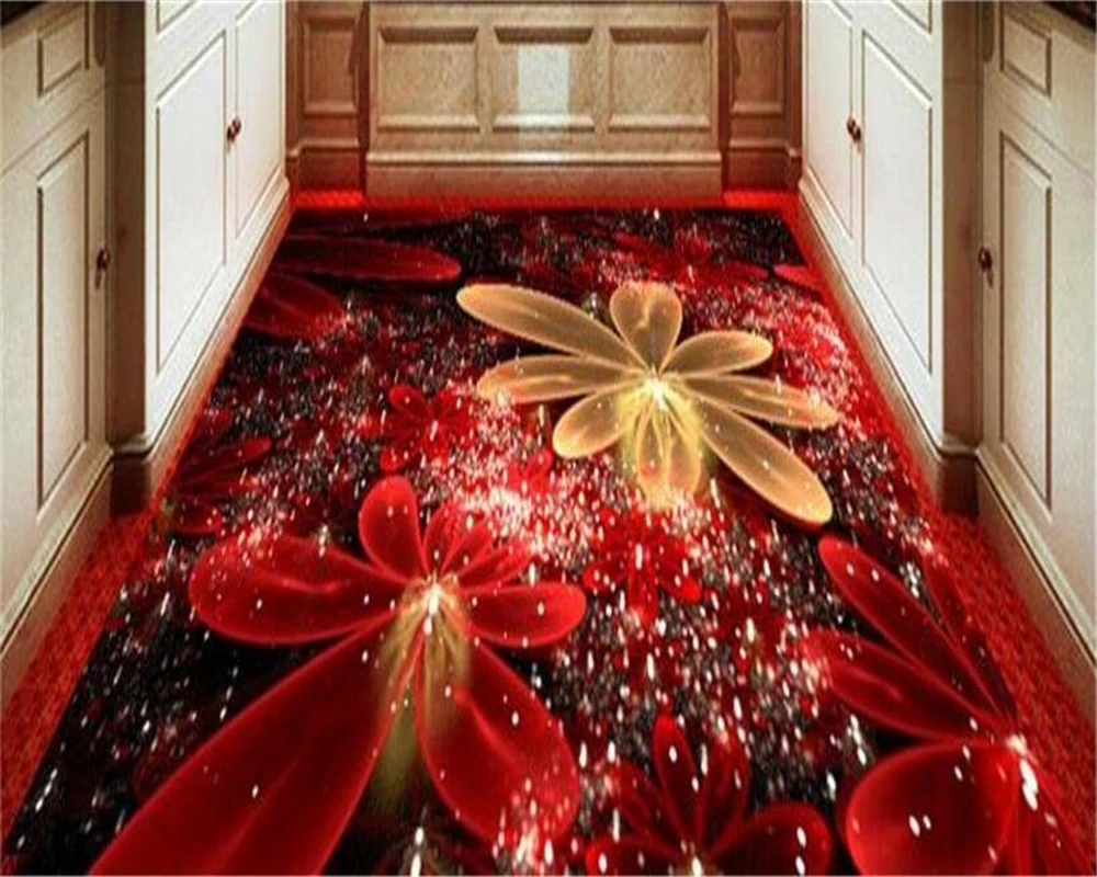 

beibehang Customize any size high-grade floor colorful flowers light highlights 3D floor thick wear-resistant floor painting