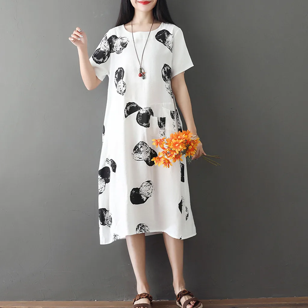 Платье с принтом большого размера для женщин женское винтажное платье коротким