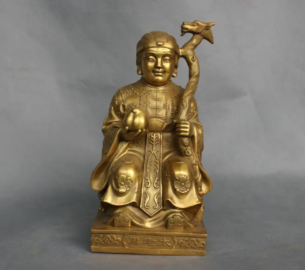 10 ''китайская мифология старая леди держит персик и дракон палка бронзовая