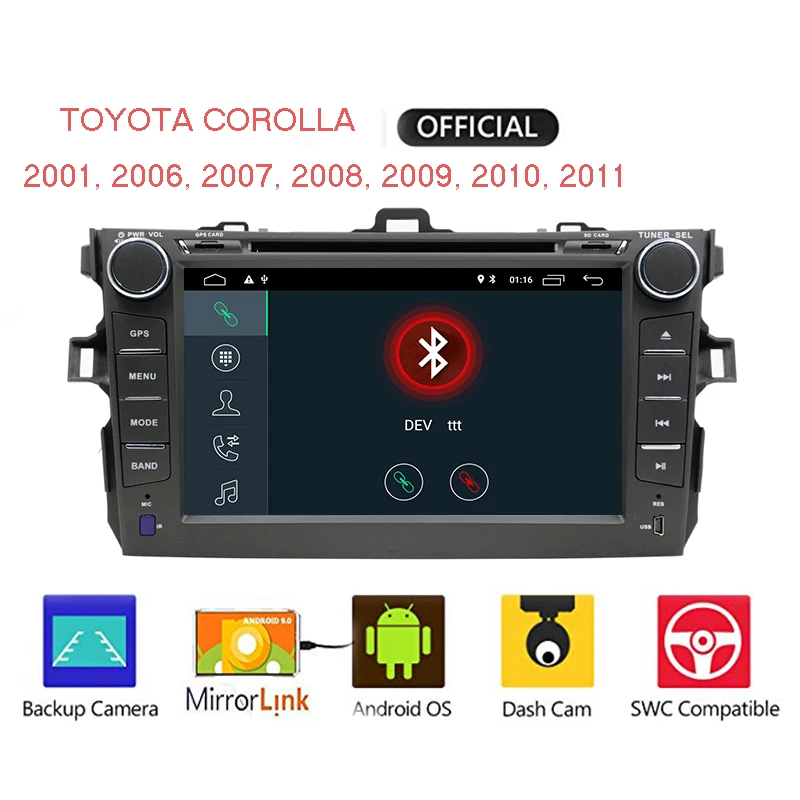 Android 8 01 автомобильный dvd плеер для Toyota corolla 2007 2008 2009 2010 2011 в тире 2 din 1024*600 Радио gps