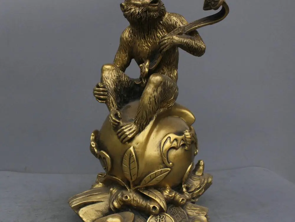 

16'' Chinese Feng Shui Monkey Holding A Wishful Bronze Statue 40cm