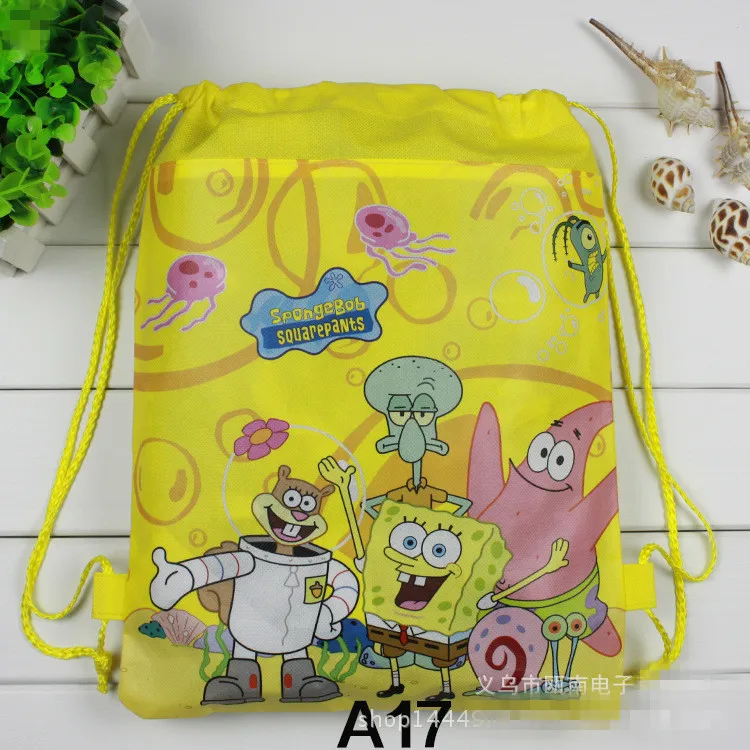 12 шт. Губка Боб Дети Drawstring Рюкзаки Сумки для школы и шопинга нетканые ткани Дети День рождения лучший подарок