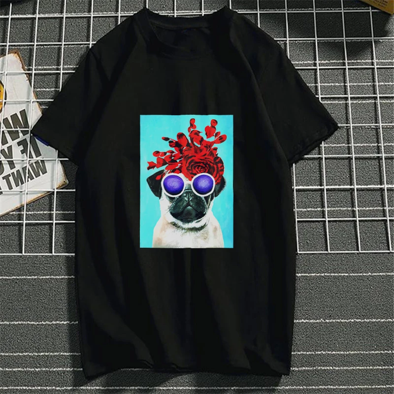 Цветочная футболка с рисунком собаки Tumblr Женская хлопковая Футболка Harajuku