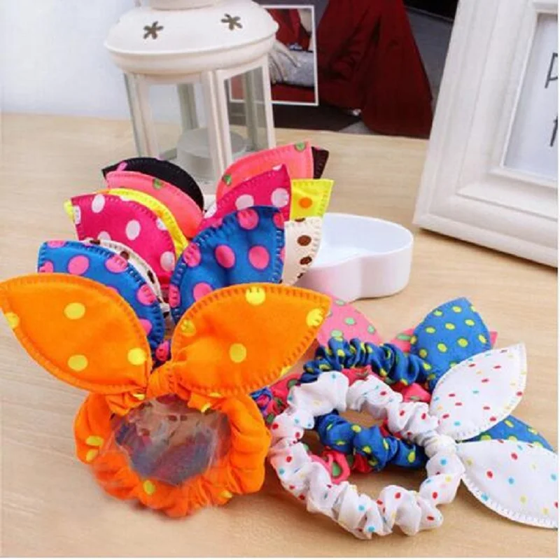 

8Pcs Cute Flower Hair Rope Elastic Rubber Bands Headbands Rabbit Ear Dot Headwear Elastic Hair Band Hair Ties Hairband Scrunchy