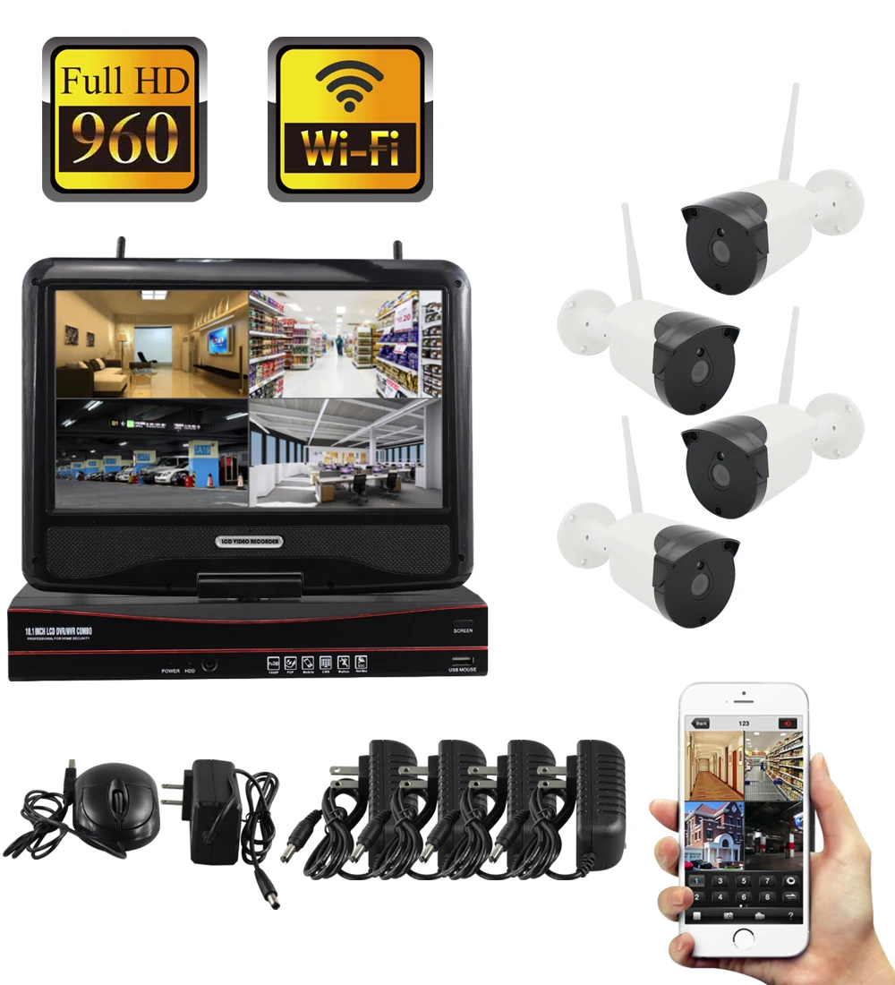 Yobang, безопасность, 10 дюймов, ЖК-монитор, wifi, CCTV, камера наблюдения, система, 960 P, Домашняя безопасность, беспроводная, уличная, видео камера, NVR комплект
