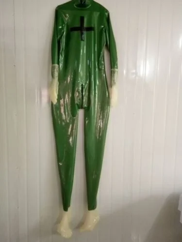 Латексные резиновые модные перчатки унисекс Catsuit металлические зеленые размер