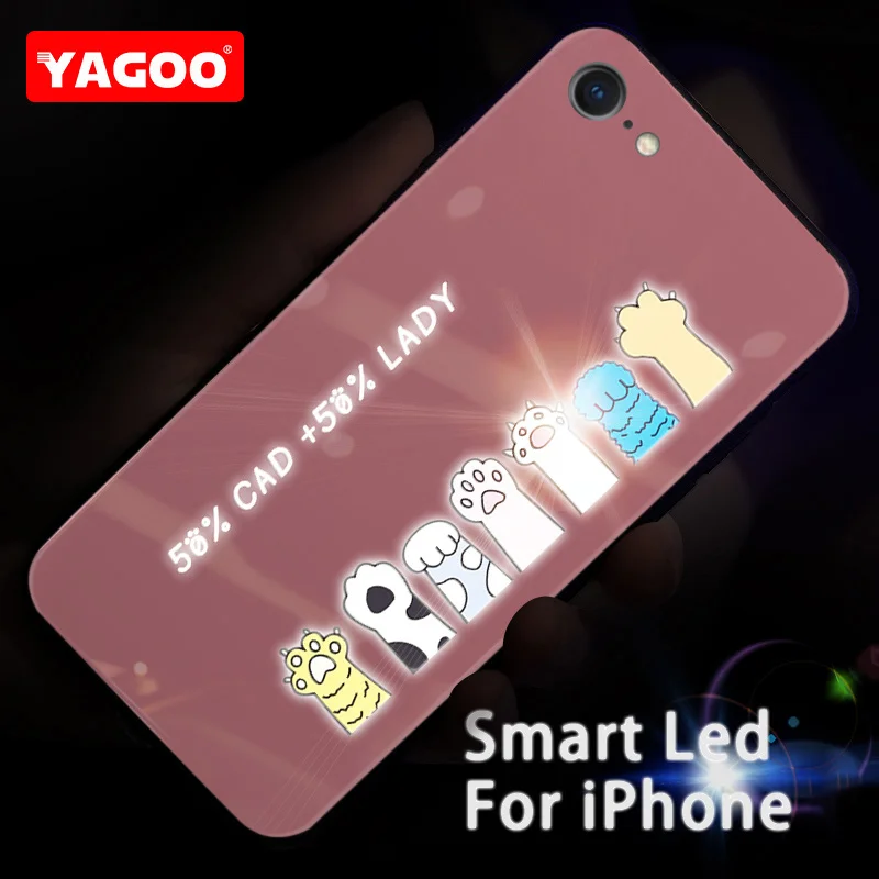 Yagoo Smart LED светящийся чехол для телефона Apple iPhone 7 8 Plus чехлы задняя крышка милый с