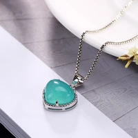 2018 hot sale s925 pure silver amazonite mosaic heart shaped pendant chain hanging drop wholesale high grade joker clavicle