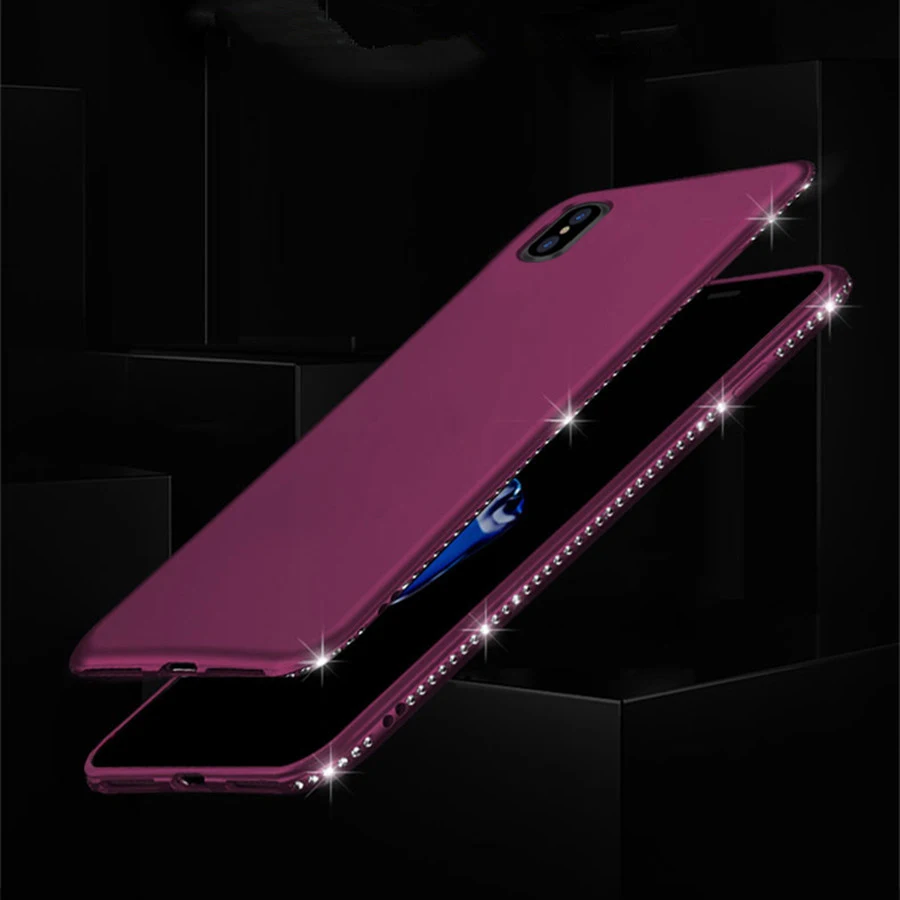 Роскошные Силиконовые чехлы со стразами для iPhone X милый чехол 8 Блестящий Матовый