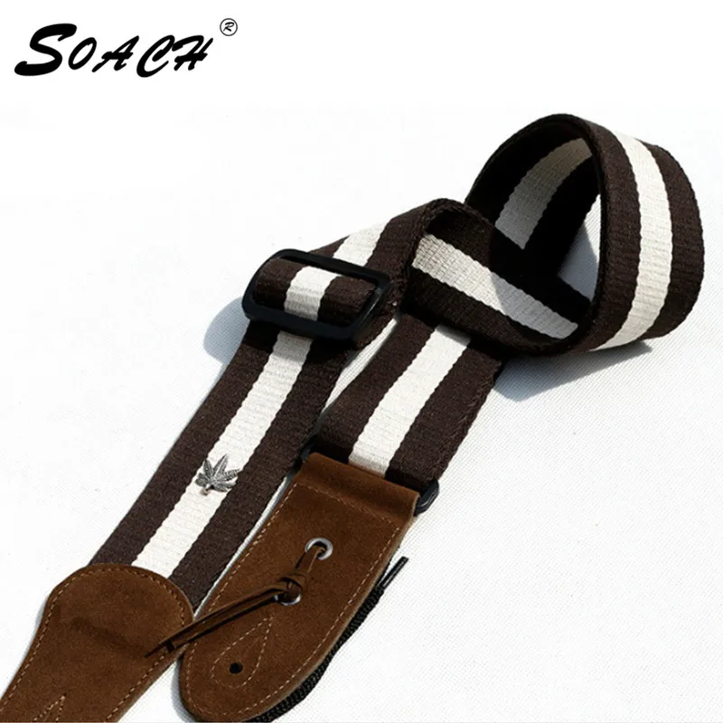 SOACH White stripes straps Acoustic Guitar black Strap Belt Adjustable Nylon colors Leather Ends For Guitars | Спорт и развлечения