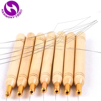 10 pieces wooden handle nano tip loop threader with stainless steel wire for micro ring beads tip hair extensions
