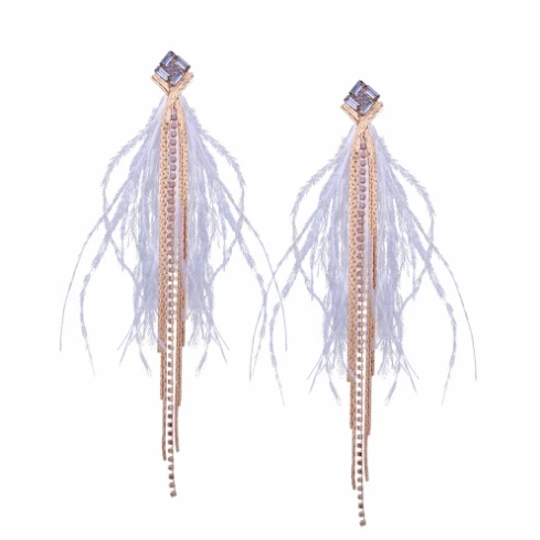 H21544 ZOSHI, новинка, Boho, Преувеличенные многослойные серьги с кисточками со стразами для женщин, модные длинные висячие серьги с перьями и кристаллами - Окраска металла: H21544
