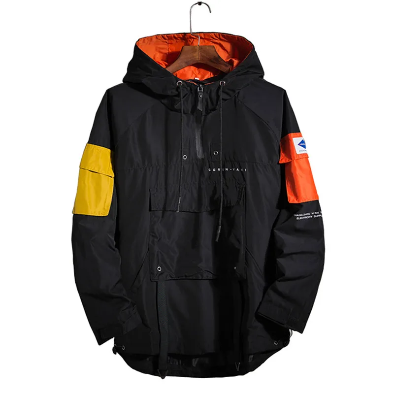 Большой карман в стиле хип хоп с капюшоном пэчворк Мужская куртка пальто мужской