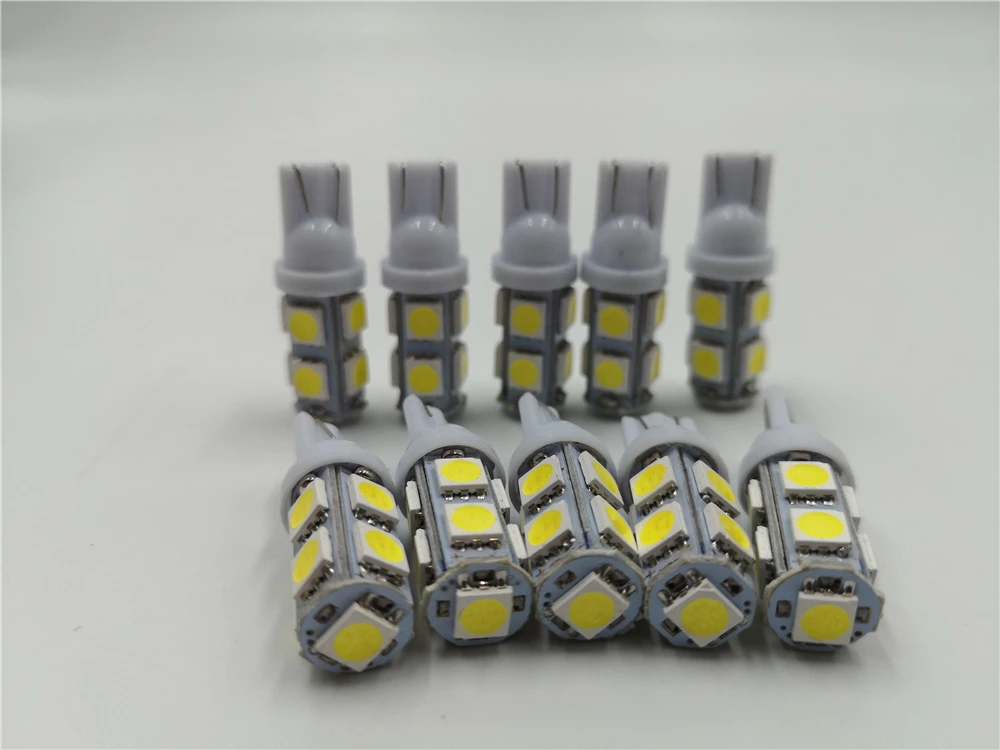 10 шт. светодио дный свет T10 W5W светодио дный лампы 9SMD 5050 W5W T10 светодио дный белого и синего цвета Авто Клин габаритные огни W5W 194 168 светодио дный Интерьер лампы