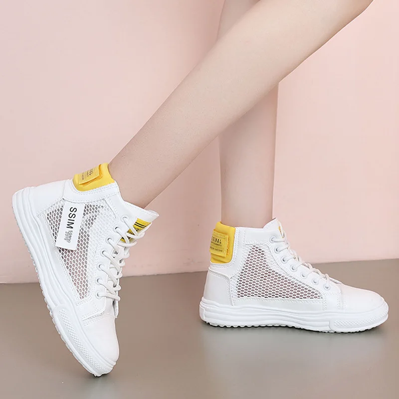 Женские кроссовки с высоким берцем Нескользящие на платформе дышащая мягкая