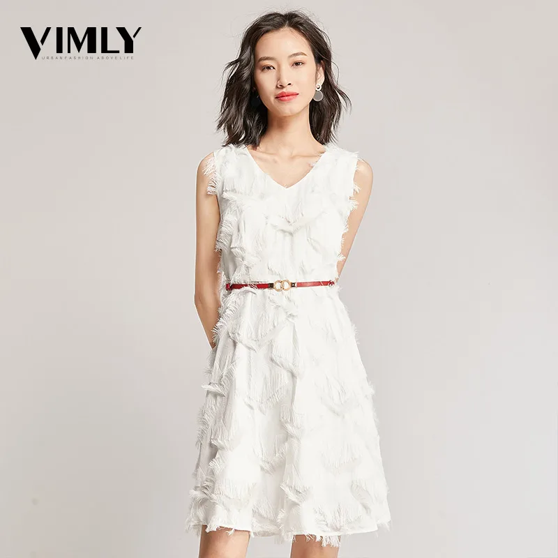 Vimly летнее подиумное платье трапециевидной формы с перьями Vestido элегантное