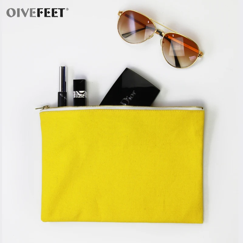 OIVEFEET LGC191 12 унций простая синяя хлопковая холщовая косметичка сумка для