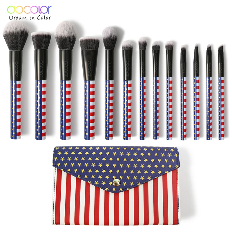 Docolor Professional 13 шт. набор кистей для макияжа косметическая пудра для нанесения основы румян теней для век подводка для глаз губ Макияж инструмент для чистки кисти