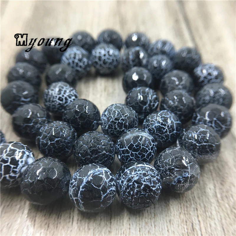 Ограненные матовые черные огненные бусины Матовые Круглые с матовым ониксом 5