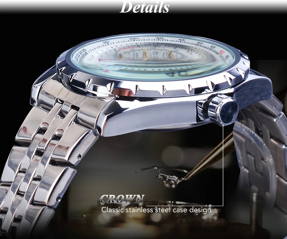 Jaragar Классические Автоматические Мужские часы Relojes Hombre Серебряный Скелет стальной ремешок Спортивные деловые механические часы Relogio