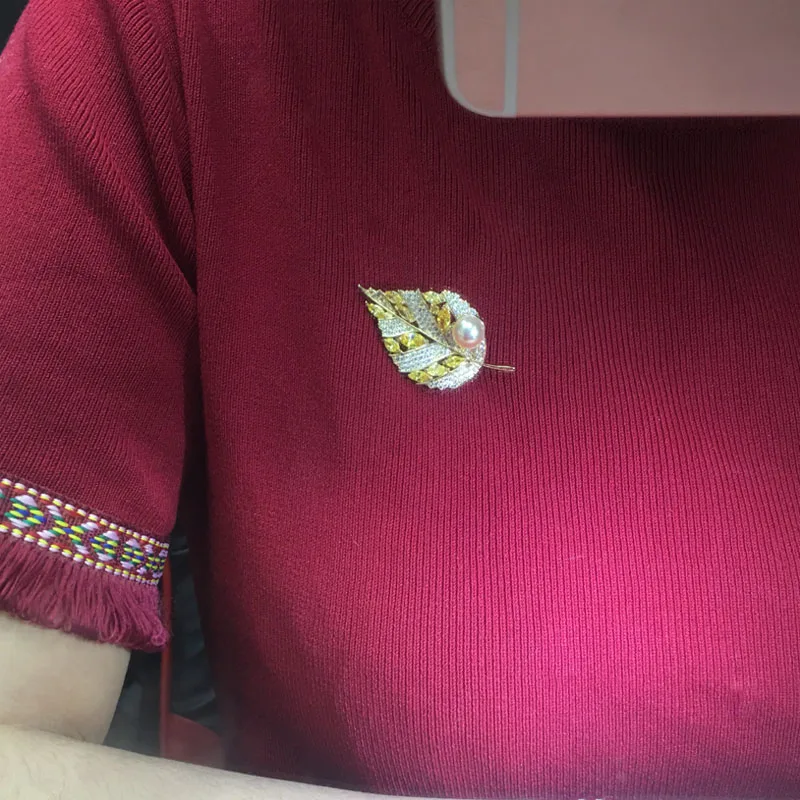 ZHBORUINI Высококачественная брошь в виде листа желтого циркония китайском стиле