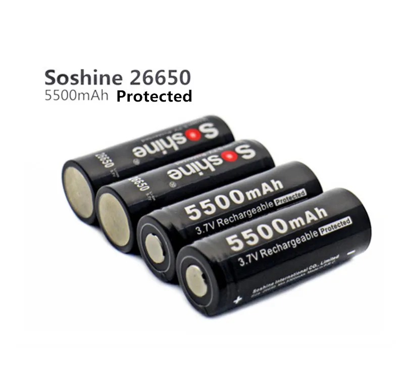 Soshine 3 7 V 5500mAh 26650 Аккумулятор Защищенный перезаряжаемый литий ионный аккумулятор