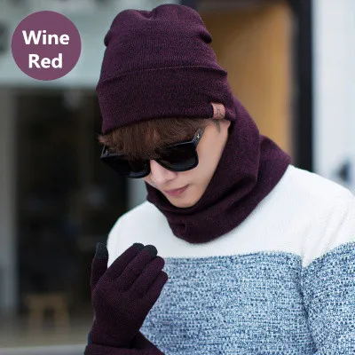 Men Hats Scarf Gloves Set Winter 2017 Hot Wool Knitted Hat Screen Touch Finger Sets Warm Accessories |