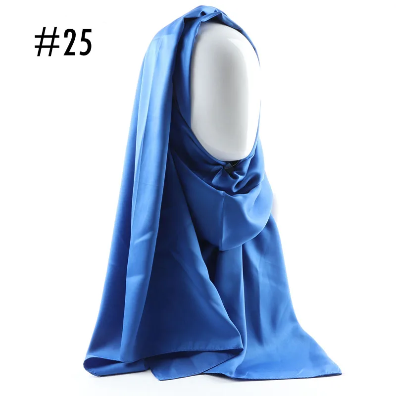 25 royal blue Цельный однотонный Блестящий хиджаб шарф ислам шаль головные обертывания мягкий шелк ощущение длинный мусульманский хиджаб Малайзия сатин Простые хиджабы - Цвет: 25 royal blue