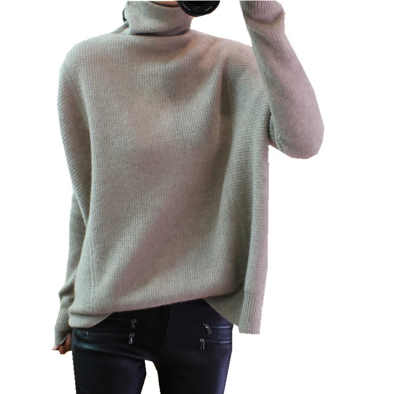201 new cashmere sweater female high collar Korean version of lazy loose pullover solid color large size bottoming shirt | Женская