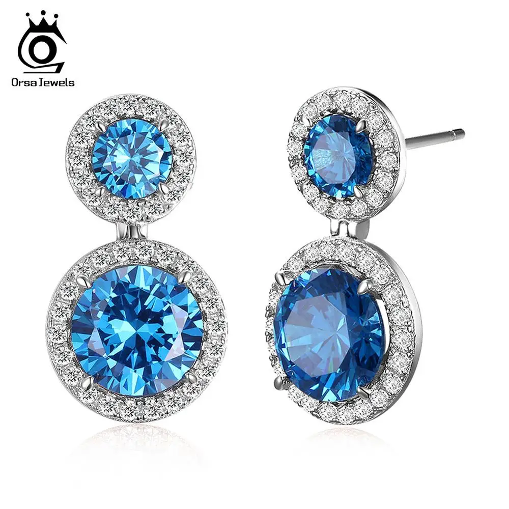 silver color ORSA JEWELS женские серебряные висячие серьги нежные синие фианиты CZ женские модные вечерние ювелирные изделия в подарок OE161 - Окраска металла: silver color