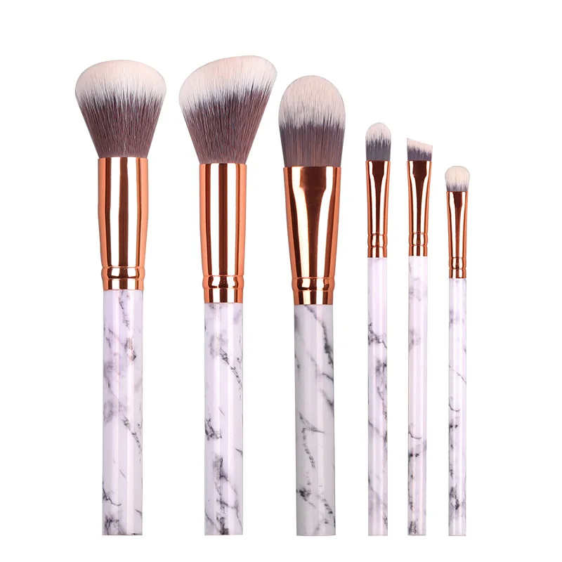 6pcs Набор профессиональных мраморных кистей для макияжа 6/10 шт, Мраморная ручка, тени для век, бровей, губ, косметическая Кисть для макияжа, инструменты с держателем - Handle Color: 6pcs