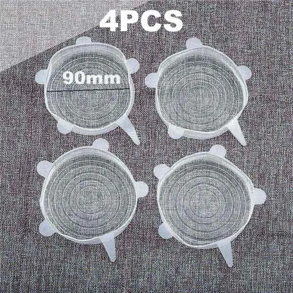 4PCS 90MM-M 6 шт., герметичные кухонные многоразовые контейнеры для хранения еды с силиконовыми тянущимися крышками, различные размеры, плотно закрывающаяся миска, кухонная посуда с плотными тянущимися крышками - Цвет: 4PCS 90MM-M