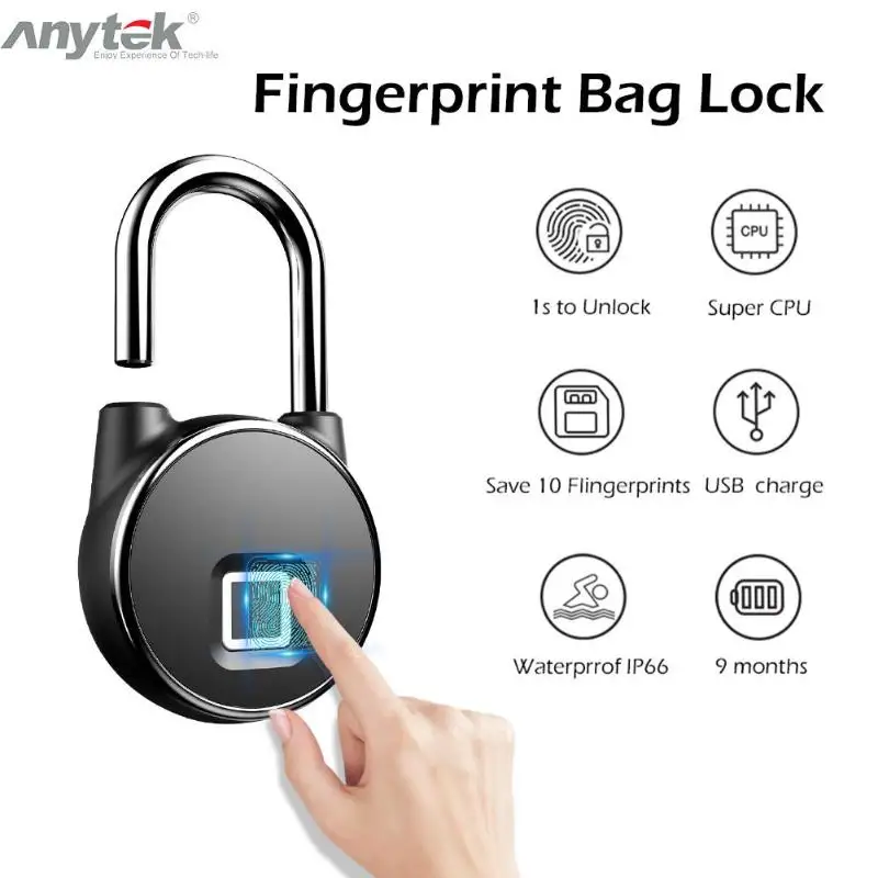 Anytek P22 Умный Замок без ключа с отпечатком пальца IP66 Противоугонный замок безопасности золотой замок безопасности без ключа USB Перезаряжаемый дверной замок