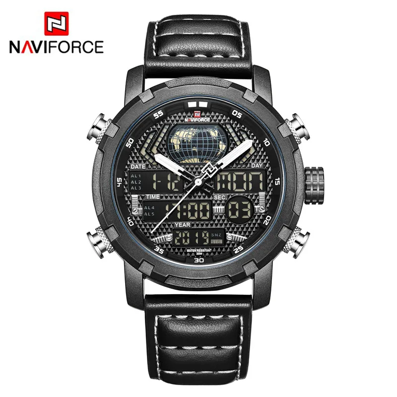 NA9160BWB NAVIFORCE часы Мужские лучший бренд класса люкс цифровые аналоговые спортивные наручные часы военные из натуральной кожи мужские часы Relogio Masculino 9160 - Цвет: NA9160BWB