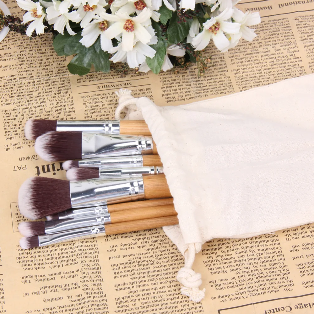 11 шт. натуральные зеркальные косметические кисти|makeup brushes with bag|makeup brushesbamboo makeup brush