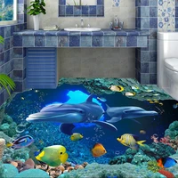 beibehang custom 3d floor wallpaper 3d underwater world dolphin background wall vinyl floor waterproof self adhesive wallpaper