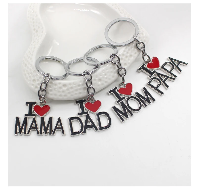Модные буквы i love mom& DAD& PAPA& MAMA брелок в форме сердца персональный унисекс, металлические брелки для родителя подарок ювелирные изделия