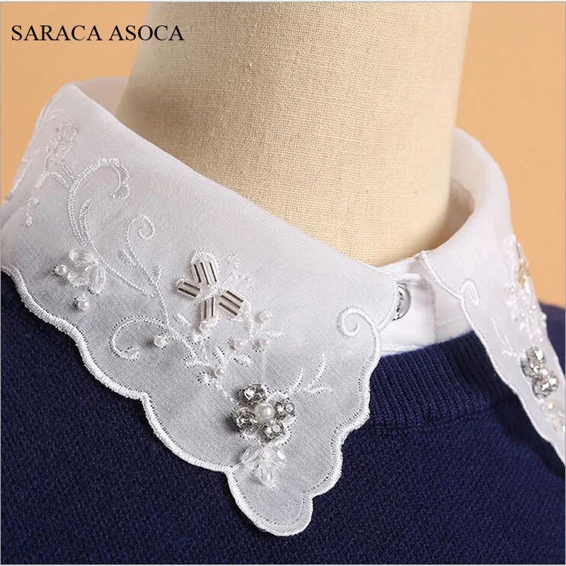 

Casual Women Manual Diamond White Shirt Fake Collar All-Macth Sweater Lace Detachable Collars For Girls B94B205B189