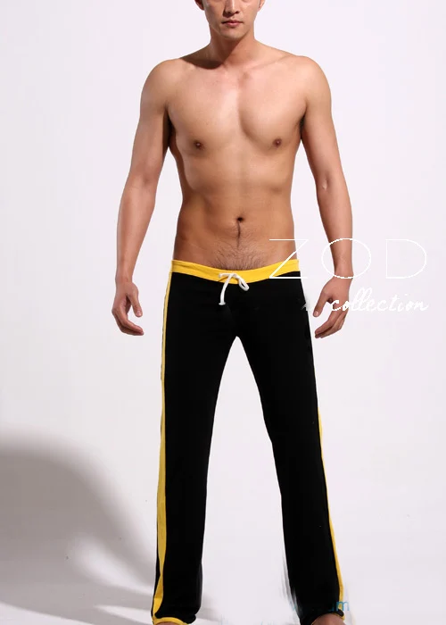 Men's low-waisted sports pants black and yellow with yoga exercise  household pants cotton leisure pants