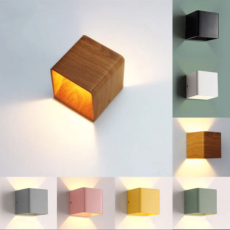 Деревянный светодиодный настенный светильник 5 Вт современный настенный светильник s алюминиевый настенный светильник вверх вниз светильник для спальни ночной Светильник