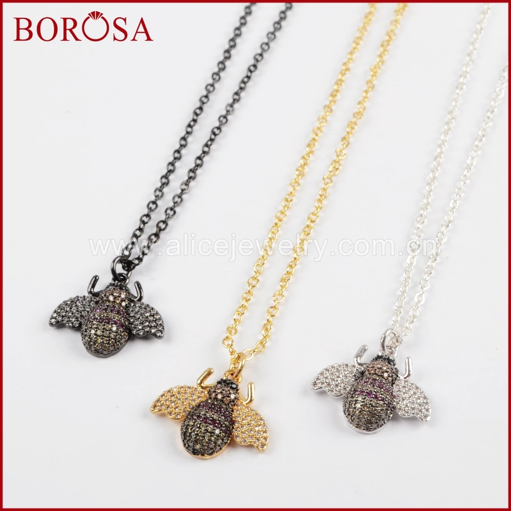 BOROSA 5PCS Creative Micro CZ Pave Ladybugs Bee Pendant Necklace Beetles Crystal Animal Charms Chain for Women WX840-N | Украшения и